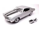 Welly WE19855S CHEVROLET CHEVELLE SS 454 1970 SILVER W/BLACK STRIPES 1:18 Modellino