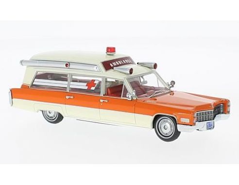 Neo Scale Models NEO49539 CADILLAC S&S WHITE/ORANGE AMBULANCE 1966 1:43 Modellino