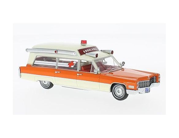 Neo Scale Models NEO49539 CADILLAC S&S WHITE/ORANGE AMBULANCE 1966 1:43 Modellino