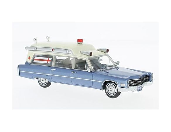 Neo Scale Models NEO49545 CADILLAC S&S MET.BLUE/WHITE AMBULANCE 1966 1:43 Modellino