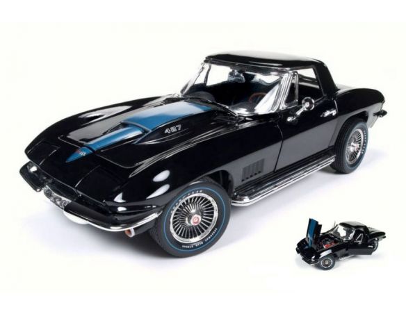 Auto World AMM1099 CHEVY CORVETTE ROADSTER 1967 BLACK 1:18 Modellino