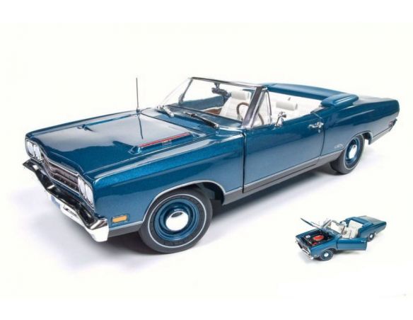 Auto World AMM1102 PLYMOUTH GTX CONVERTIBLE 1969 LIGHT BLUE METALLIC 1:18 Modellino