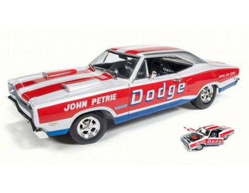 Auto World AW222 DODGE CORONET SUPER BEE 1969 (JOHN PETRIE SS/E) WHITE/RED/BLUE 1:18 Modellino