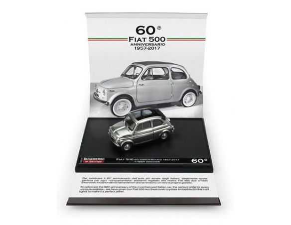 Brumm BMS1727 FIAT 500 60° ANNIV.1957-2017 CON CRISTALLI SWAROSKI INCAST.NEI FARI 1:43 Modellino