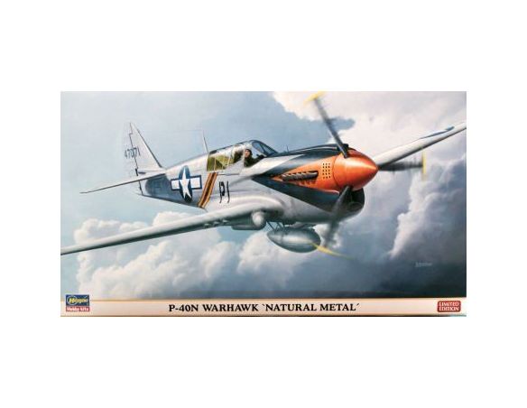 HASEGAWA 09924 P-40N WARHAWK NATURAL METAL 1:48 KIT Modellino