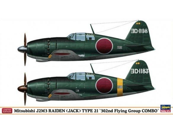 HASEGAWA 01931MITSUBISHI J2M3 RAIDEN JACK TYPE 21 302nd FLYING GROUP COMBO 1:72 KIT Modellino