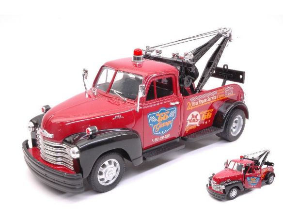 Welly WE22086R CHEVROLET 3800 TOW TRUCK HIGWAY 66 GARAGE DARK RED 1:24 Modellino