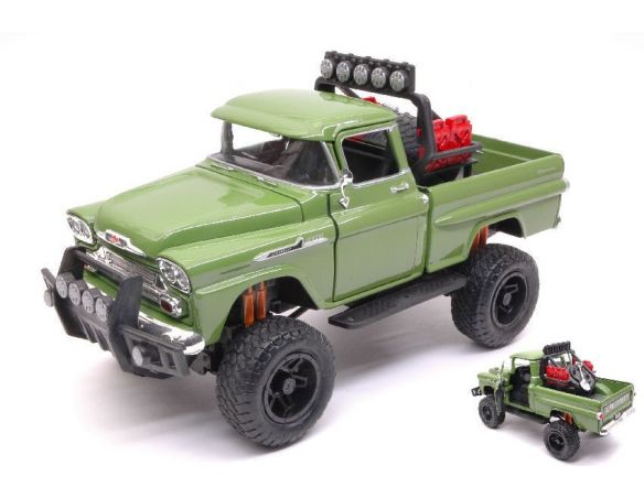 Motormax MTM79135 CHEVROLET APACHE FLEETSIDE PICK UP OFF ROAD 1958 GREEN 1:24 Modellino