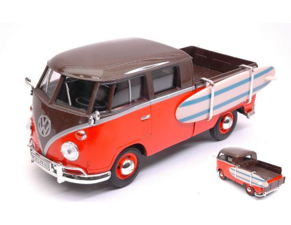 Motormax MTM79560 VW TYPE 2 (T1) DOUBLE CAB PICK UP ORANGE/BROWN 1:24 Modellino