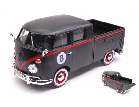 Motormax MTM79562 VW TYPE 2 (T1) DOUBLE CAB PICK UP N.8 MATT BLACK/RED 1:24 Modellino