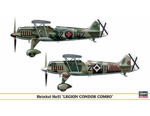 HASEGAWA 00990 HEINKEL HE51 LEGION CONDOR COMBO 1:72 KIT Modellino