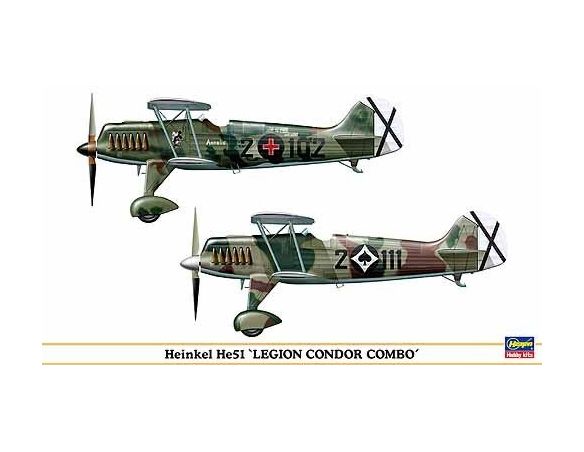 HASEGAWA 00990 HEINKEL HE51 LEGION CONDOR COMBO 1:72 KIT Modellino