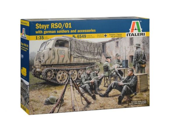 Italeri IT6549 STEYR RSO/01 WITH GERMAN SOLDIERS AND ACCESSORIES KIT 1:35 Modellino