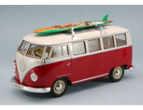 Welly WE0952R VW T1 BUS 1963 W/WINDSURF RED/CREAM 1:24 Modellino