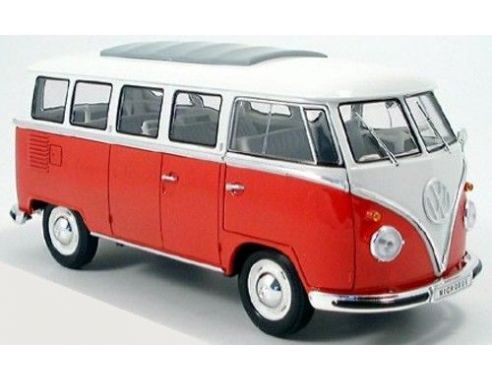 Welly 12531 VOLKSWAGEN VW T1 BUS 1963 RED/WHITE 1:18 Modellino