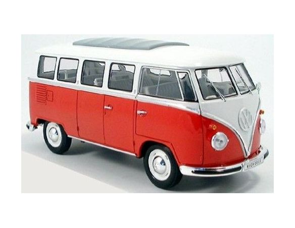 Welly 12531 VOLKSWAGEN VW T1 BUS 1963 RED/WHITE 1:18 Modellino