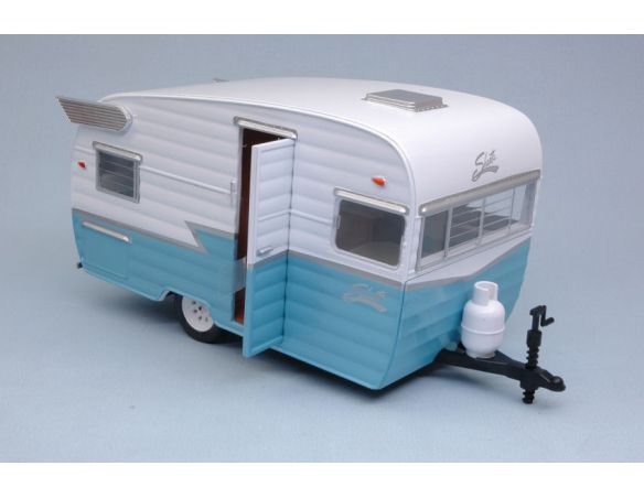 Greenlight GREEN18229 ROULOTTE SHASTA AIRFLYTE 1961 LIGHT BLUE/WHITE 1:24 Modellino