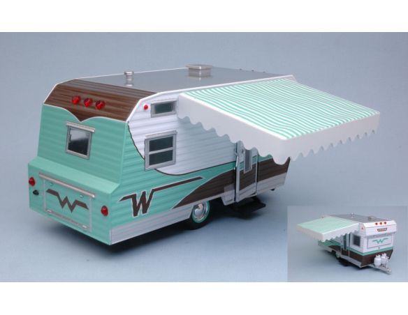 Greenlight GREEN18430B ROULOTTE  WINNEBAGO 216 1964 ACQUAMARINE/WHITE 1:24 Modellino