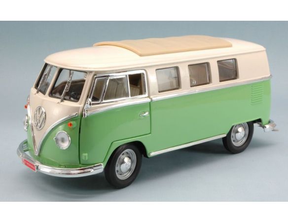 LUCKY DIE CAST LDC92328GR VW MICROBUS SOFT TOP 1962 LIGHT GREEN W/WHITE ROOF 1:18 Modellino