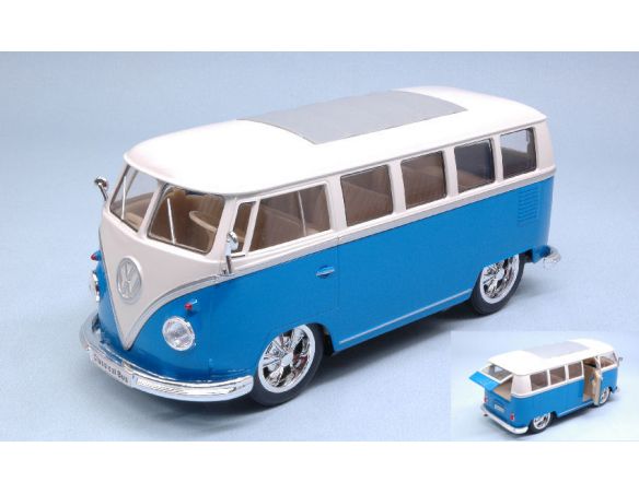 Welly WE22095BL VW T1 BUS 1963 BLUE W/WHITE ROOF 1:24 Modellino