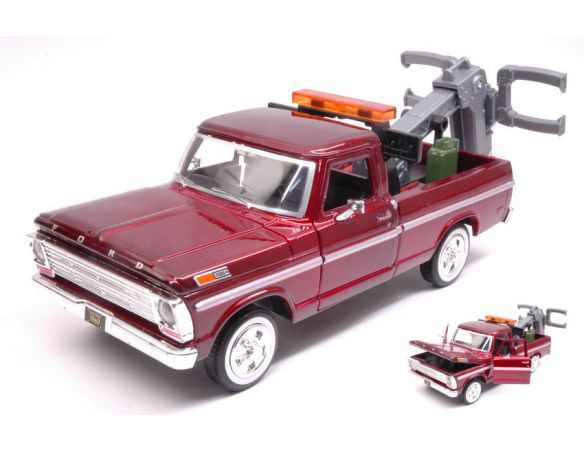 Motormax MTM75345 FORD F-100 PICK UP WRECKER 1969 BURGUNDY 1:24 Modellino