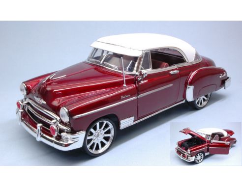 Motormax MTM79007R CHEVROLET BEL AIR CUSTOM HOT ROD WITH NEW RIMS RED 1:18 Modellino