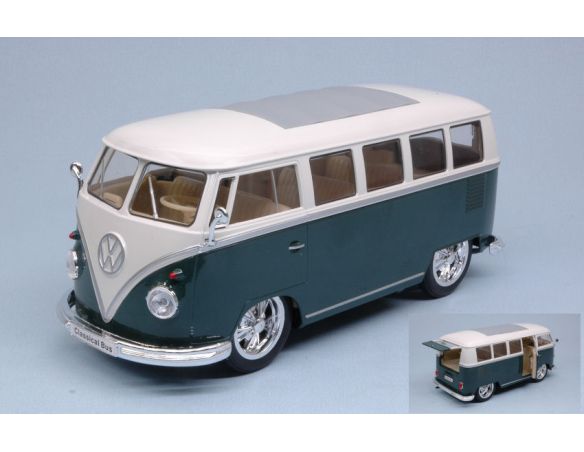 Welly WE22095GN VW T1 BUS 1962 HOT RIDER GREEN W/WHITE ROOF 1:24 Modellino