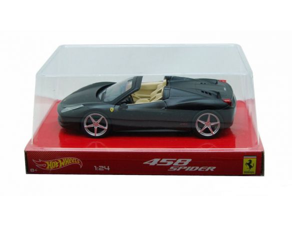 Hot Wheels HWBLY65 FERRARI 458 ITALIA SPIDER MATT.BLACK  SCAT.ACETATO RED 1:24 Modellino