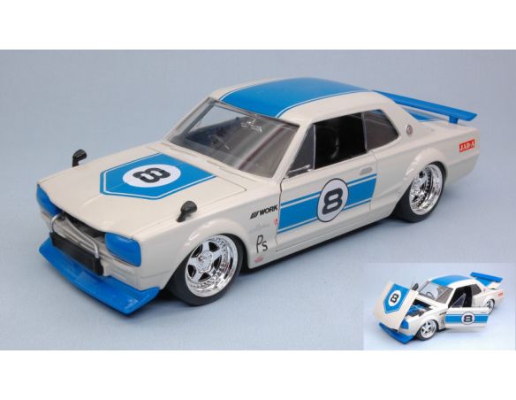 Jada JADA30002 NISSAN SKYLINE 2000 GT-R 1971 N.8 WHITE/BLUE JDM TUNERS 1:24 Modellino