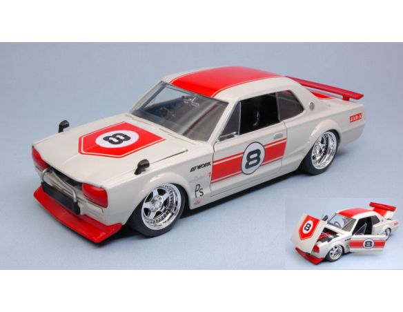 Jada JADA30003 NISSAN SKYLINE 2000 GT-R 1971 N.8 WHITE/RED JDM TUNERS 1:24 Modellino