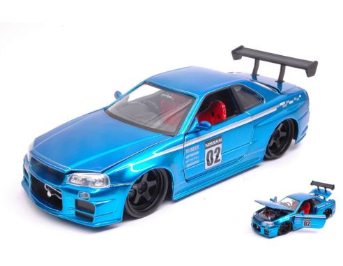 Jada JADA99115 NISSAN SKYLINE GT-R (R34) 2002 N.02 METALLIC BLUE JDM TUNERS 1:24 Modellino