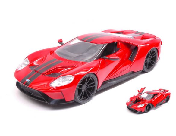 JADA TOYS JADA99391 FORD GT 2017 RED W/BLACK STRIPES BIGTIME MUSCLE 1:24 Modellino
