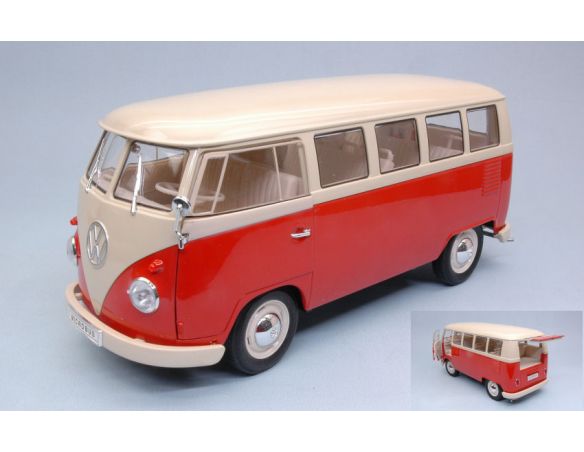 Welly WE18054R VW T1 BUS RED W/CREAM ROOF 1:18 Modellino