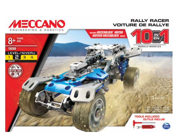 Meccano MEC6040178 AUTO RALLY RACER CON MOTORE MECCABLOCK A BATT.10 IN 1 Modellino