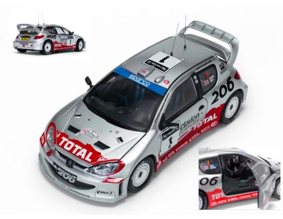 SunStar SS3854 PEUGEOT 206 N.1 ACCIDENT GREAT BRITAIN RALLY 2002 R.BURNS-R.REID 1:18 Modellino