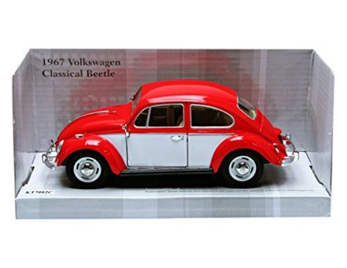 KINSMART KT7002WRW VW CLASSIC BEETLE 1967 RED W/WHITE DOOR 1:24 Modellino