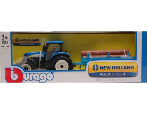 Bburago BU44062 NEW HOLLAND T7000 FARM TRACTOR + RIMORCHIO TRONCHI 1:32 Modellino