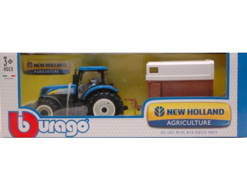 Bburago BU44063 NEW HOLLAND T7000 FARM TRACTOR + HORSE TRAILER 1:32 Modellino