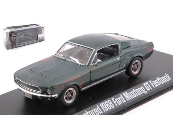 Greenlight GREEN86437 UNRESTORED 1968 FORD MUSTANG GT FASTBACK STEVE MCQUEEN DETROIT 2018 1:43 Modellino