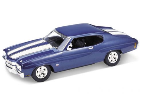 Welly WE9855 CHEVROLET CHEVELLE SS 454 1970 BLUE W/WHITE STRIPES 1:18 Modellino