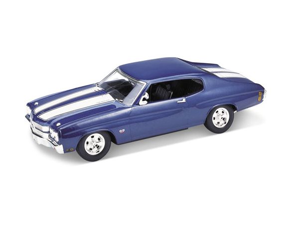 Welly WE9855 CHEVROLET CHEVELLE SS 454 1970 BLUE W/WHITE STRIPES 1:18 Modellino