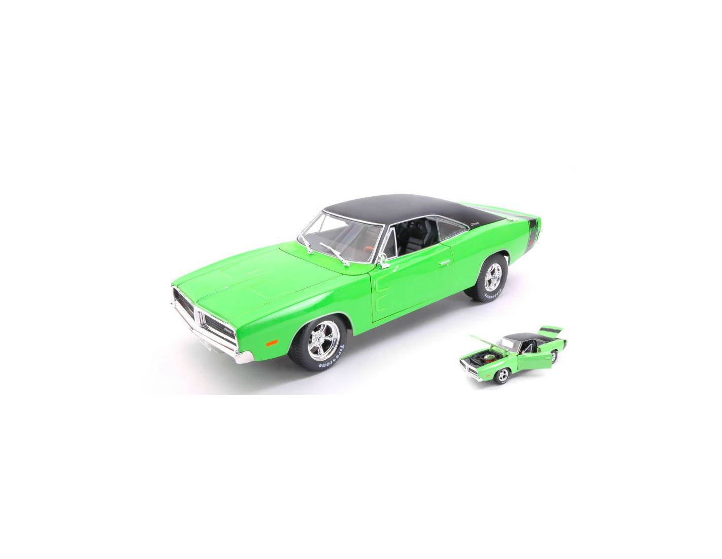 Modellino Auto Dodge Charger R/T 1969 | Scala 1:18, 24cm, Nero | Porte, Cofano E Bagagliaio Apribili