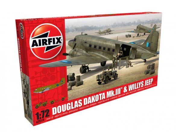 Airfix AX9008 DOUGLAS DAKOTA Mk.III & WILLYSJEEP KIT 1:72 Modellino