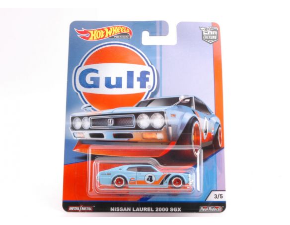 Hot Wheels HWFPY86-3 GULF SERIES NISSAN LAUREL 2000 SGX 1:64 Modellino