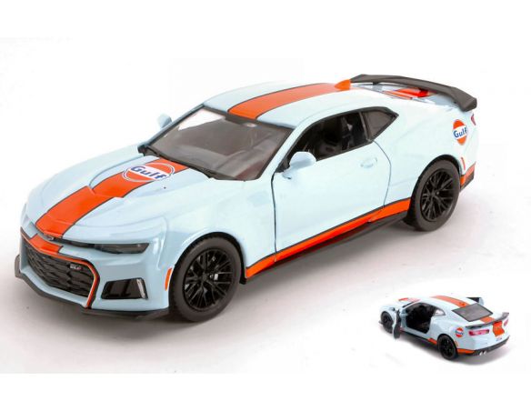 Motormax MTM79656 CHEVY CAMARO XL1 2017 GULF LIGHT BLUE/ORANGE 1:24 Modellino