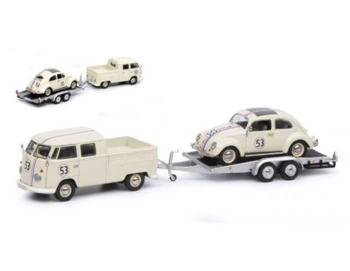 Schuco SH3742 VW T1 B + TRAILER + BEETLE 1:43 Modellino