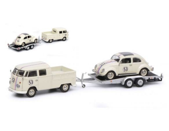 Schuco SH3742 VW T1 B + TRAILER + BEETLE 1:43 Modellino