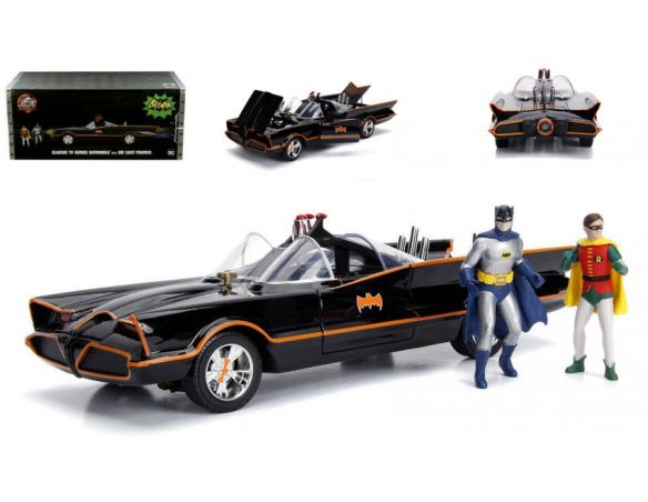 JADA TOYS JADA98625 BATMOBILE 1966 WITH BATMAN & ROBIN FIGURE 1:18 Modellino