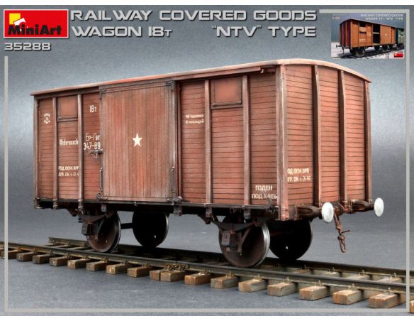 Miniart MIN35288 RAILWAY COVERED GOODS WAGON 18 t NTV-TYPE KIT 1:35 Modellino