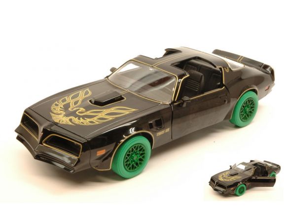 Greenlight GREEN84013B PONTIAC TRANS AM 1977 SMOKEY AND THE BANDIT BLACK/GOLD GREEN WHEELS 1:24 Modellino